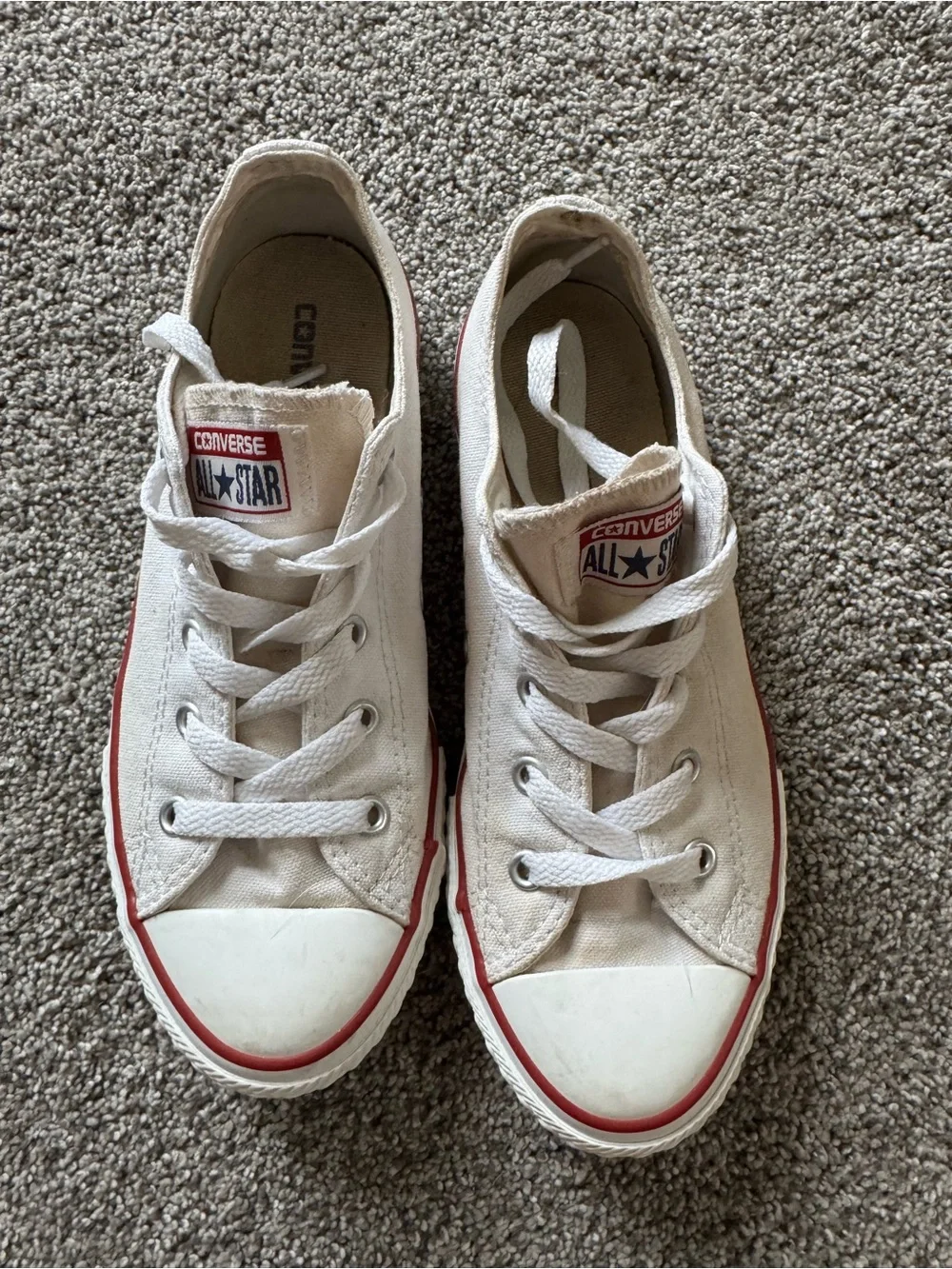 Converse Kids White Canvas Low Top Sneakers with Red Trim